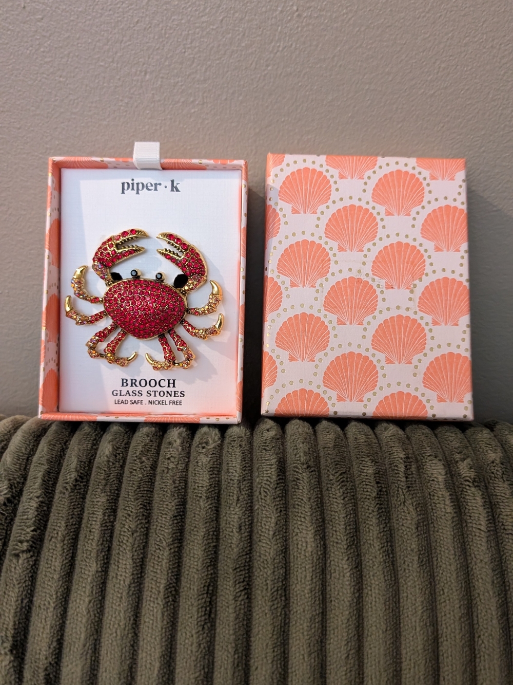 New Piper K Red and Gold Crab Brooch